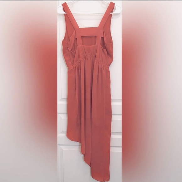 Bardot Sleeveless Asymmetric High Low Midi Dress in Tangerine Back Cut Out - Picture 7 of 8